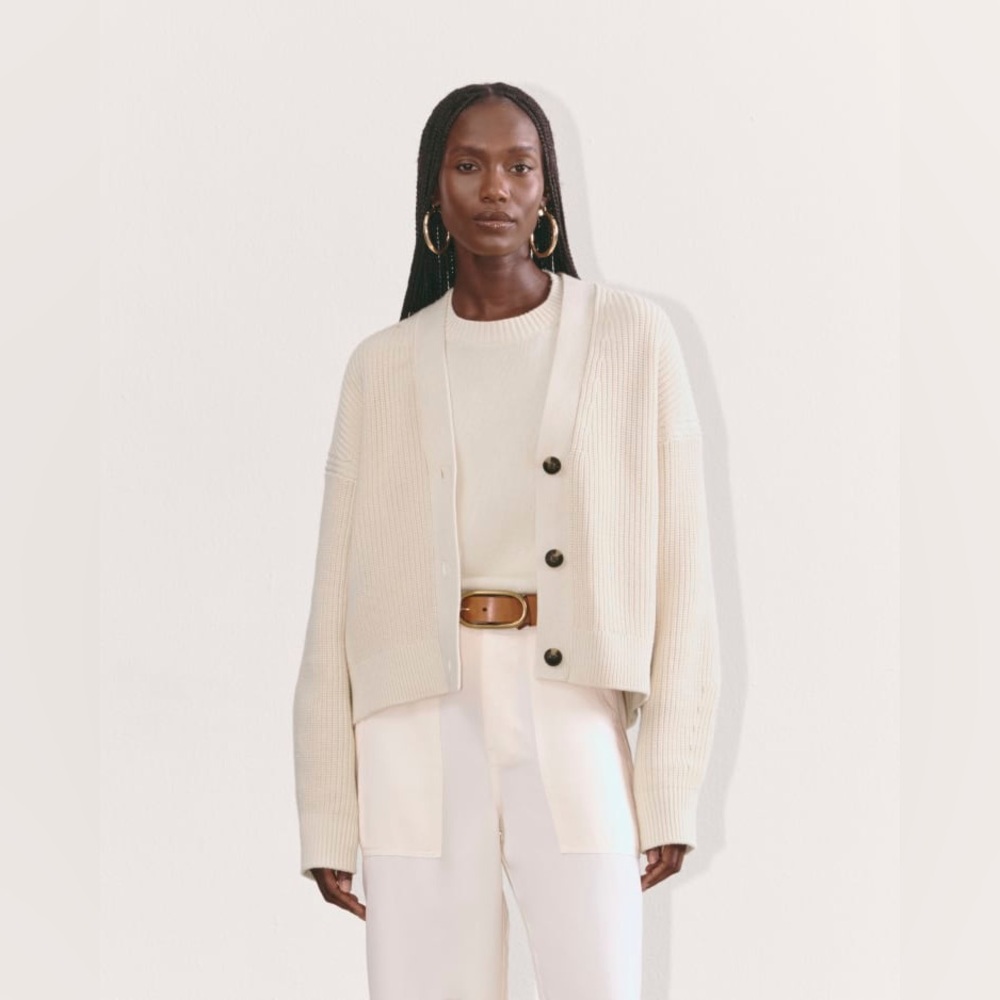 WILD FABLE White Open-Front Body Relaxed Fit Cotton Drop Sleeve Cardigan Sweater